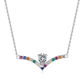 S925 sterling silver V-shape necklace with pear-cut main stone and rainbow gemstones - 5*8 High Carbon Stone / 925 Silver