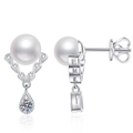 S925 sterling silver freshwater pearl earrings with V-shaped moissanite drop pendant - Moissanite + Freshwater Pearl / 925 Silver