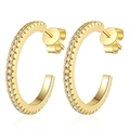 Orecchini a cerchio C in argento S925 con pavé di moissanite lucida scintillante - Argento 925 / Oro 14K