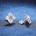 Elegantes pendientes de trébol en plata de ley 925 con moissanita para mujer - Plata 925 / Plateado (Moissanita 0,5 ct + 0,5 ct)