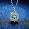 Green moissanite sunflower pendant necklace in S925 silver with double halo diamonds - 925 Silver / Green Moissanite 1ct