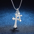 S925 sterling silver cross pendant necklace with moissanite on blue glitter background - 925 Silver / 28.5 Point Moissanite Ball Chain