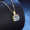 Klassische S925 Silberkette mit 1 Karat Moissanit-Anhänger im Brillantschliff-Design - Strass (6.5mm) / 14K-Gold