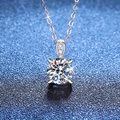 Classic S925 silver necklace with a 1ct round moissanite pendant in four-prong setting - 6.5mm High Carbon Stone / S925 Silver White Gold