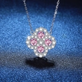 Elegant S925 silver necklace with sparkling 1.2ct pink moissanite clover pendant - 925 Silver / Pink High Carbon Stone