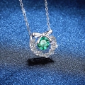 S925 silver necklace with green moissanite pendant and elegant bow design detail - Green Moissanite