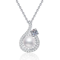 Collana in argento sterling S925 con perla d'acqua dolce a goccia e moissanite lucida - Argento 925 / Zirconia + Perla d'acqua dolce