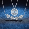 Collar de plata S925 con moissanita transformable en trébol de cuatro hojas o corazones - Estilo Transformable de Trébol de Corazón (Piedra de Carbono) / Plata 925