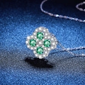 S925 silver necklace with sparkling green clover moissanite pendant and fine chain - 925 Silver / Green High Carbon Stone