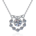925 silver bow necklace featuring a sparkling 1-carat moissanite pendant on white background - D Color White Moissanite