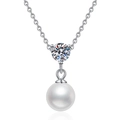 S925 sterling silver necklace featuring a round moissanite pendant with a freshwater pearl - 925 Silver / Zirconia + Freshwater Pearl