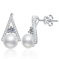 Orecchini pendenti in argento S925 con perle d'acqua dolce e pietre di moissanite - Argento 925 / Stile Perla d'Acqua Dolce Moissanite da 10pt