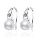 Elegant S925 sterling silver drop earrings with natural freshwater pearls and tiny zircons - 925 Silver / 10pt+10pt Moissanite & Freshwater Pearl