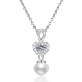 S925 sterling silver necklace with heart-shaped moissanite pendant and 8mm freshwater pearl - 10pt Moissanite + Freshwater Pearl / 925 Silver