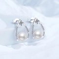 Elegant S925 silver teardrop earrings with freshwater pearl and moissanite accents - Moissanite and Freshwater Pearl Stud Earrings (E230) / 925 Silver