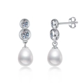 S925 sterling silver drop earrings featuring moissanite stones and freshwater pearls - 925 Silver / Moissanite and Freshwater Pearl