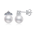Eleganti orecchini a perno in argento S925 con perle e moissanite a forma di corona - Argento 925 / Moissanite Perla d'Acqua Dolce