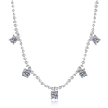 S925 sterling silver beaded necklace with five 1-carat round moissanite stone pendants - 925 Silver / Silver (High Carbon Stone)
