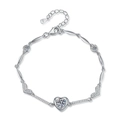S925 sterling silver heart bracelet with D color Moissanite stone and beaded chain design - 925 Silver / 1 Carat Moissanite