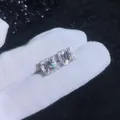 Orecchini a perno in argento 925 con moissanite scintillante e montatura a corona - Argento 925 / 2 Modi di Indossare Pietra ad Alto Contenuto di Carbonio