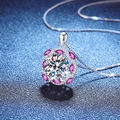 10-carat round moissanite pendant necklace with floral accent on S925 sterling silver chain - 925 Silver / Red High Carbon Stone 11mm (Box Chain)
