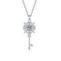 S925 sterling silver key pendant necklace with moissanite main stone on white background - 925 Silver / 5mm High Carbon Stone (XL356)