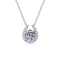 U-shaped horseshoe S925 silver necklace with 2ct moissanite center stone on white background - 925 Silver / Silver Rhinestone