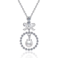 Elegante collana a fiocco in argento sterling S925 con moissanite e perla d'acqua dolce - Moissanite + Perla d'acqua dolce / Argento 925