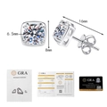 Detail view of 1ct Moissanite stud earrings with dimensions and GRA certificate report - Moissanite Style with GRA Certificate / Silver