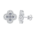 Élégantes boucles d'oreilles trèfle en argent 925 avec cristaux pavés étincelants - Argent 925 / Moissanite Pavé Complet