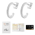Close-up of 15mm 925 silver C-shape moissanite earrings with GRA grading certification - 925 Silver / White Gold Moissanite