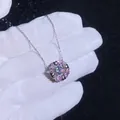 Collar con colgante de corazón de moissanita plata S925 con piedras rosas y cadena - Plata 925 / Estilo de Piedra de Alto Carbono Blanca