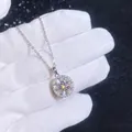 Moissanite sunburst disc pendant necklace in silver with sparkling round center stone - 925 Silver / 6.5mm High Carbon Stone