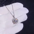Luxurious S925 sterling silver four-leaf clover necklace with sparkling 1ct Moissanite stone - 925 Silver / 6.5mm High Carbon Stone