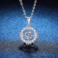 Luxurious S925 sterling silver dancing moissanite pendant necklace with halo design - 925 Silver / 6.5mm High Carbon Stone