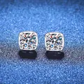 Classic S925 sterling silver four-prong stud earrings with round moissanite stones - 6.5MM / High Carbon Stone Style / Silver
