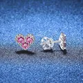 Orecchini a lobo a cuore in argento sterling S925 con tre zirconi rosa per le donne - Argento 925 / Rosa (Con Certificato GRA)