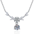S925 sterling silver moissanite necklace with flower wheat ear pendant on white background - 925 Silver / Silver (6.5mm High-carbon Stone)