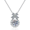 Collana con ciondolo flacone profumo fiore in argento sterling S925 moissanite e halo centrale - Argento 925 / Stile Strass Taglio Tondo di Alta Qualità (XL390)