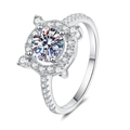Klassieke 1 karaat moissanite ring in S925 sterling zilver met halo-zetting en pavé diamanten - US 9 / 6.5mm Zirconia (HK Maat)