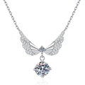 Elegante collana in argento sterling S925 con pendente ali di angelo e pietre moissanite - Argento 925 / Pietra ad alto contenuto di carbonio da 6.5mm