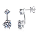 Eleganti orecchini a lobo in argento 925 e moissanite con design verticale a due pietre - Argento 925 / Pietra ad alto contenuto di carbonio