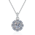 Sunflower Moissanite pendant necklace in S925 sterling silver with halo cluster design - 925 Silver / 6.5mm High Carbon Stone Style (XL402)