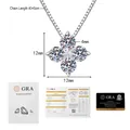 Detail view of S925 silver clover necklace with GRA certificate and dimensions - 925 Silver / 1.2 Carat Moissanite (Box Chain)