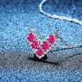 925 silver V-shaped heart necklace with pink gemstones on dark textured background - 925 Silver / Red Moissanite (0.5ct)