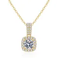 Collana classica in argento S925 placcato oro con ciondolo quadrato halo moissanite - Argento 925 / Placcato Oro Con Strass (6.5mm)