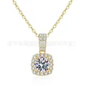 Classic 14k gold plated S925 silver necklace with square halo moissanite pendant - 925 Silver / Gold Plated With Rhinestone (6.5mm)