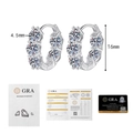 Detail of S925 sterling silver moissanite hoop earrings with dimensions and GRA certificate - 4 Carat Moissanite / 925 Silver / White Gold