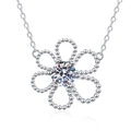 S925 sterling silver camellia flower necklace with a bright D color moissanite pendant - 925 Silver / 6.5mm High Carbon Stone