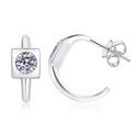S925 sterling silver geometric square stud earrings with D color Moissanite stones - 925 Silver / 5.0mm High Carbon Stone